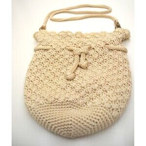 The Sak Women's Cream Crochet Drawstring Bucket Shoulder Bag Handbag Purse HTF